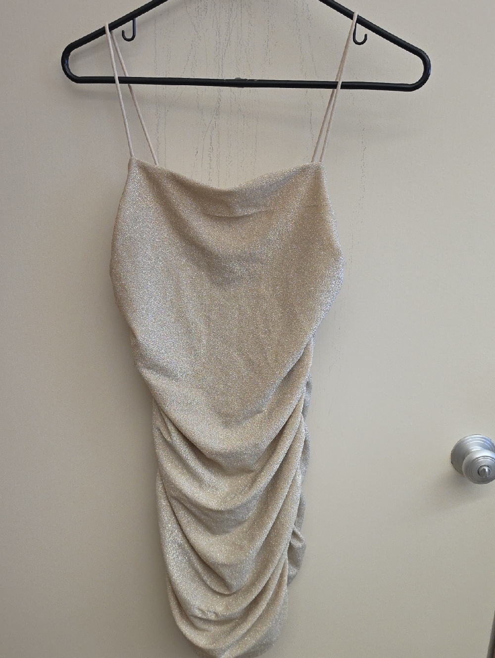 Shimmery Champagne Ruched Slip Dress